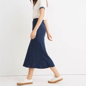 Madewell Navy Midi Slip Skirt in Polka Dot